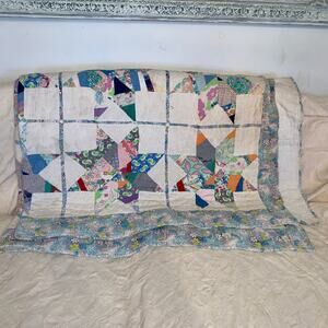 LARGE ANTIQUE 1930's 1940's 8 POINT ANTIQUE STAR QUILT-BEAUTIFUL COLORS!!!